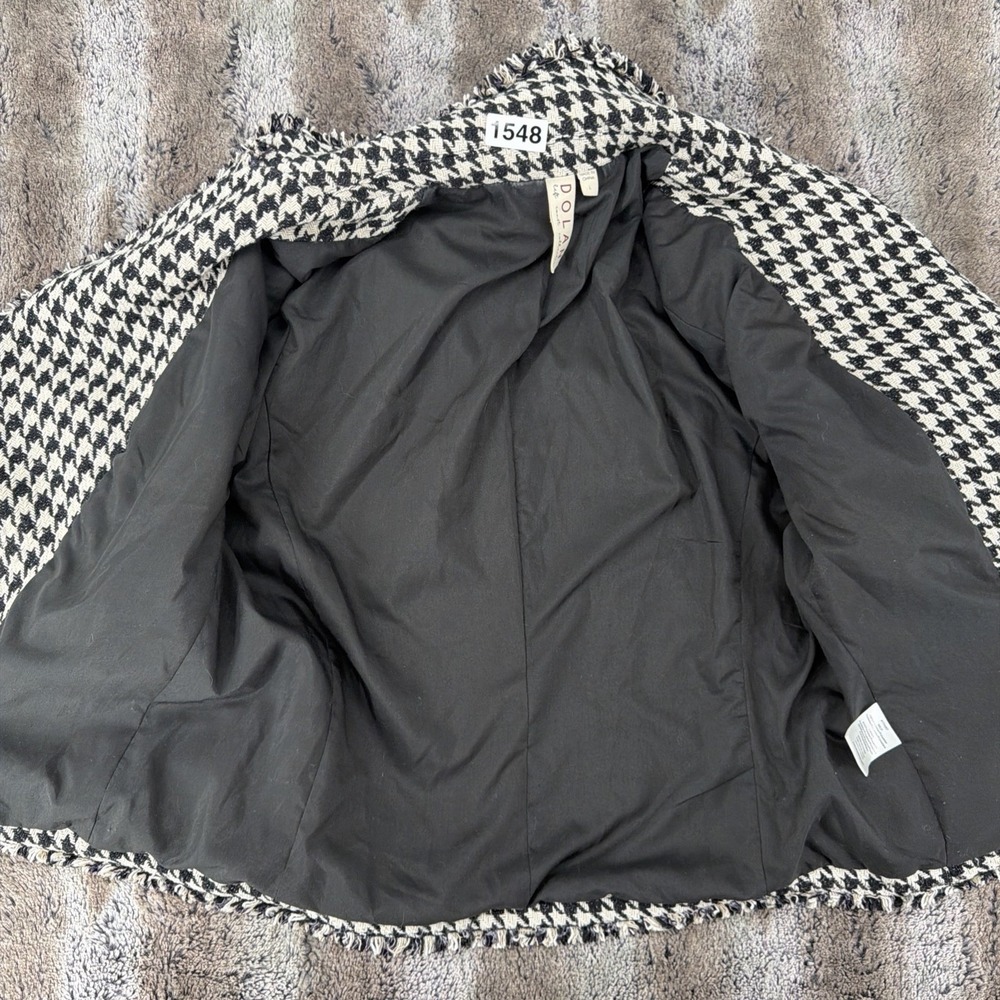 Dolan Large Houndstooth Blazer Coat Tweed Career Black White Anthropologie - Picture 7 of 9